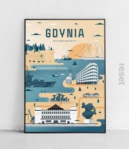 plakat GDYNIA piaskowo-niebieski 50x40