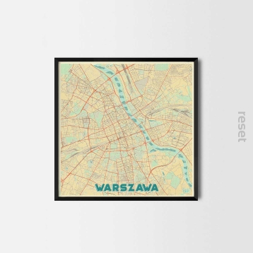 Plakat mapa Warszawa retro W TUBIE