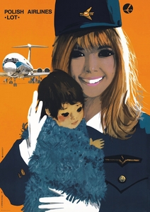 Plakat LOT Grabiański Stewardess z dzieckiem