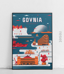 plakat GDYNIA ciemno-niebieski 50x70